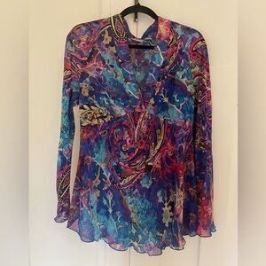 Chico’s 100% Silk Abstract Colourful Tie Dye Paisley Tunic Blouse | L
